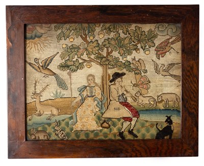 Lot 527 - An 18th Century needlework picture, Musician...