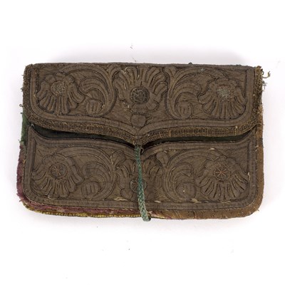 Lot 529 - An embroidered green velvet purse, Middle...