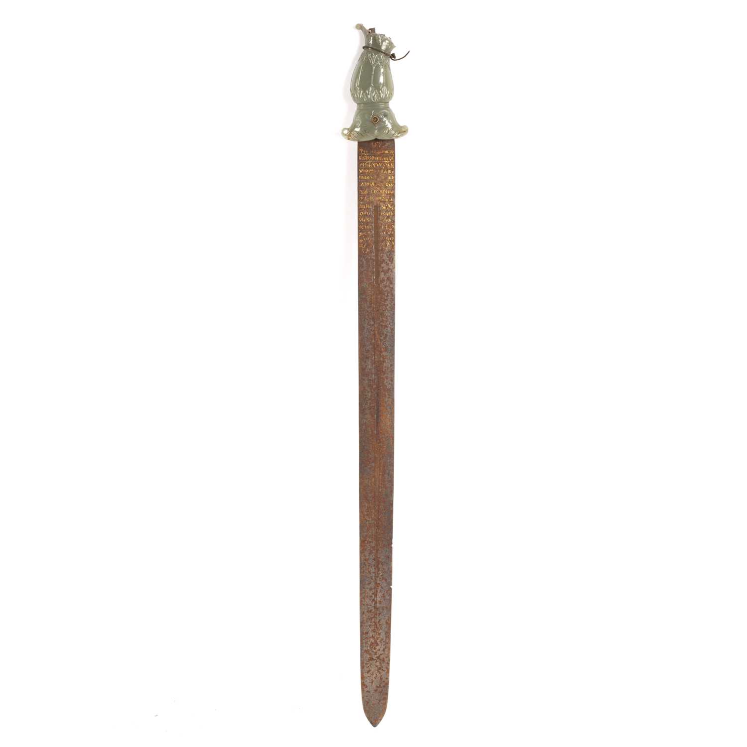 Lot 557 - A Mughal sword with jade grip (damaged) and...