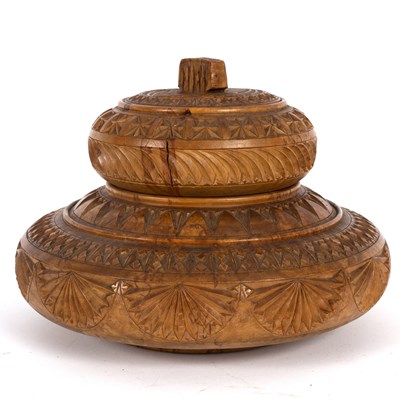 Lot 579 - A Swedish profusely carved circular spice box,...