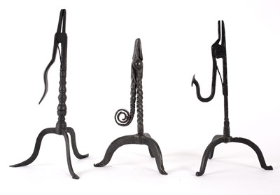 Lot 597 - An 18th Century style wrought iron rush-light...