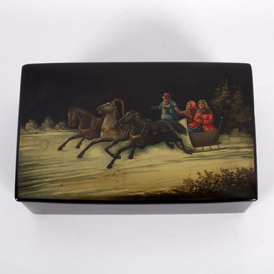 Lot 604 - A Russian papier-mâché box, the rectangular...