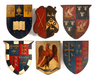 Lot 623 - A set of six painted armorial shields to...