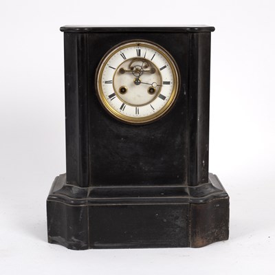 Lot 635 - A Brocot mantel clock, in black slate case, 32....