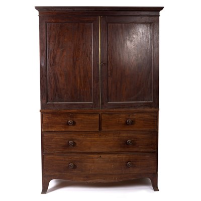 Lot 673 - A George III mahogany linen press, the moulded...