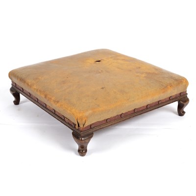 Lot 697 - A beechwood footstool, with a square leather...