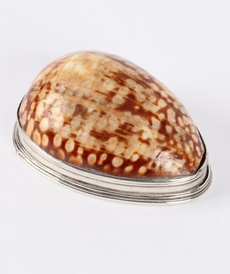 Lot 1 - A mid 18th Century silver and cowrie shell box,...