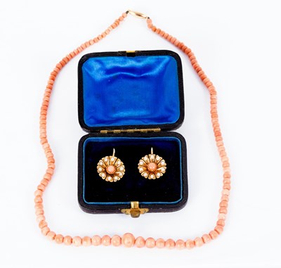 Lot 40 - A pair of Edwardian coral and pearl earrings...