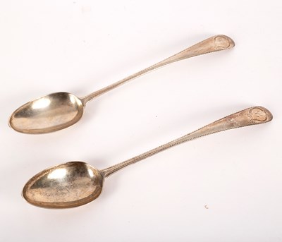 Lot 100 - Two Irish silver basting spoons, John Pittar,...
