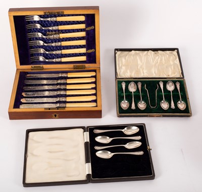 Lot 136 - A set of six silver ivory handled fruit knives...