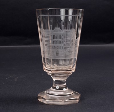 Lot 170 - A Bohemian clear glass octagonal goblet, circa...