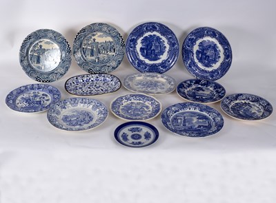 Lot 177 - Thirteen Staffordshire blue and white willow...