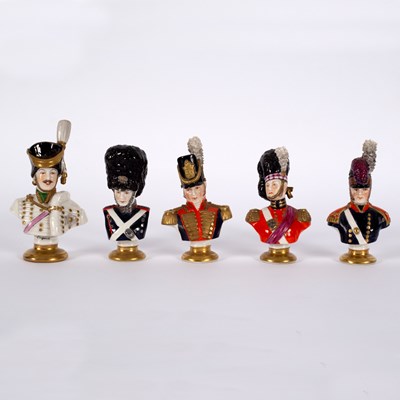 Lot 187 - Five German porcelain soldier busts in dated...