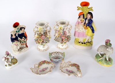 Lot 188 - Two Staffordshire figures, a pair of vases...