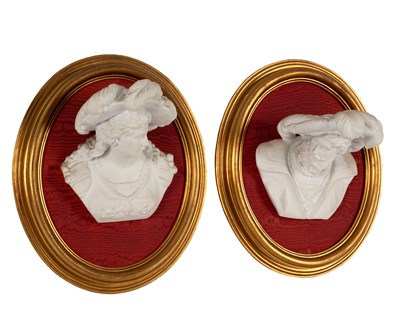 Lot 212 - A pair of bisque porcelain wall busts, each...