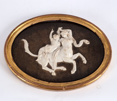 Lot 219 - An oval porcelain plaque depicting Nessus and...