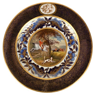 Lot 240 - A Derby plate, circa 1815, decorated a hunting...