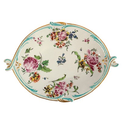 Lot 262 - A Derby oval dish circa 1760, painted with...