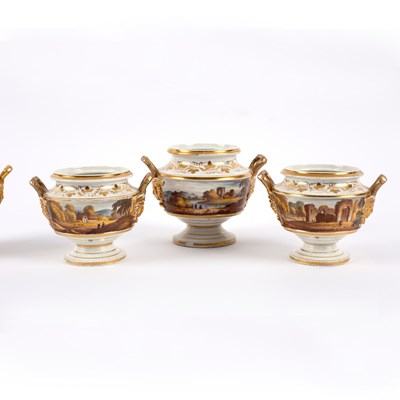 Lot 269 - Four English porcelain two-handled pot pourri...