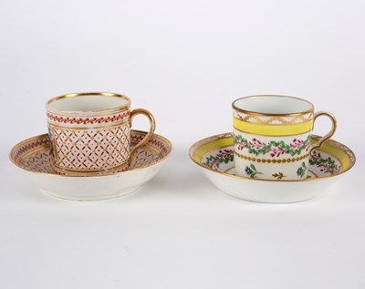 Lot 294 - Two English porcelain coffee cans and saucers,...