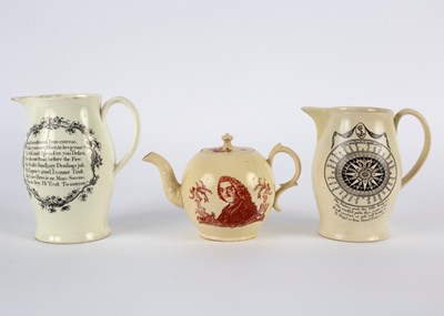 Lot 304 - Two English creamware transfer printed jugs...