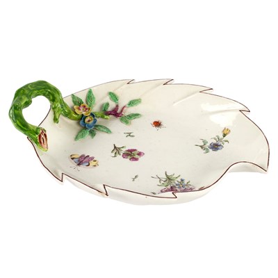 Lot 310 - A Chelsea strawberry leaf-shaped dish, circa...