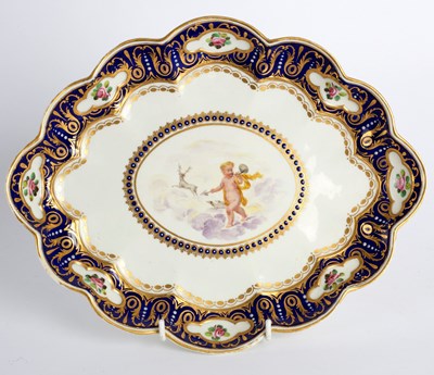 Lot 363 - A Derby lobed oval dish, circa 1800, painted...