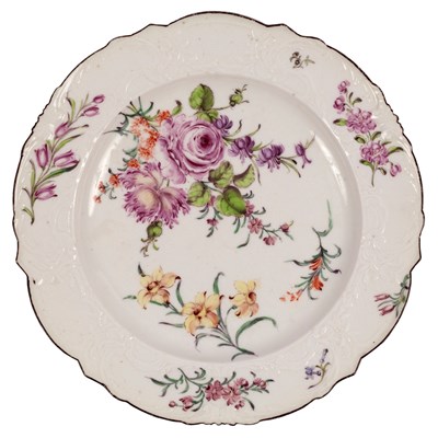 Lot 364 - A Chelsea plate, circa 1755, in the wrought...