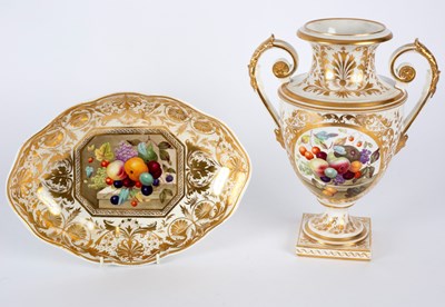 Lot 375 - A Derby two-handled vase and a lobed oval dish,...