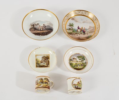 Lot 394 - A New Hall coffee can and saucer printed and...