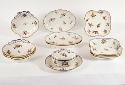 Lot 416 - Eleven Sèvres dessert dishes and an oval sugar...