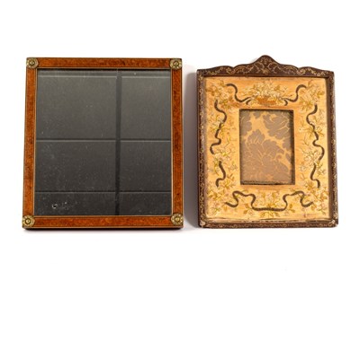 Lot 445 - A small rectangular wall mirror in a burr yew...