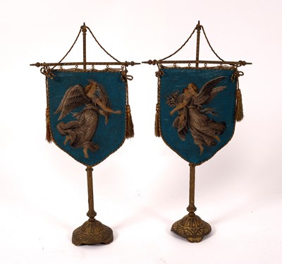 Lot 469 - A pair of Victorian beadwork banners,...