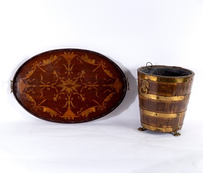 Lot 470 - An Edwardian mahogany and inlaid tray, of oval...