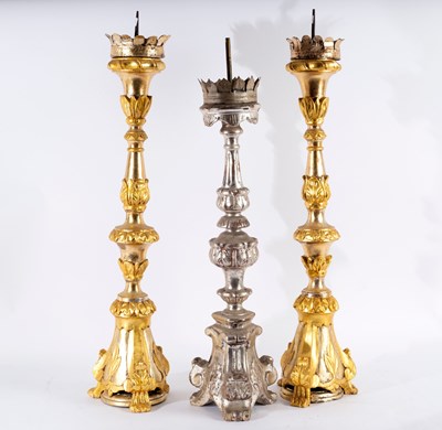 Lot 471 - A pair of giltwood altar type pricket...