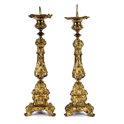 Lot 477 - A pair of Continental gilt metal altar type...