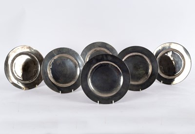 Lot 484 - Six pewter plates, 24cm diameter