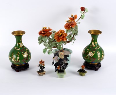 Lot 488 - A pair of cloisonné vases, decorated birds and...