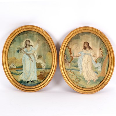 Lot 512 - A pair of Georgian oval needlework pictures, a...