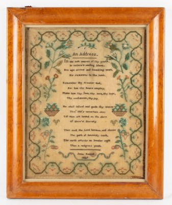 Lot 515 - A George IV needlework sampler, an address in...