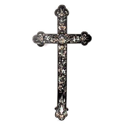 Lot 529 - A Victorian mother-of-pearl inlaid cross, 60cm...