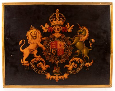 Lot 531 - An armorial carriage painted panel of Arms,...