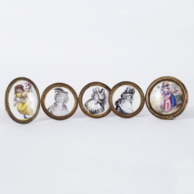 Lot 539 - Three circular enamel roundels, bust portraits...