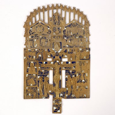 Lot 541 - A gilt Orthodox portable icon decorated in...