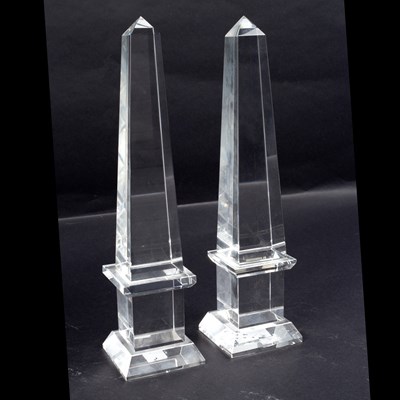 Lot 544 - A pair of glass obelisks, 31cm high