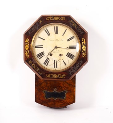 Lot 579 - A Victorian walnut and brass inlaid drop dial...