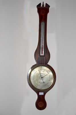 Lot 584 - A mahogany and shell inlaid banjo barometer,...