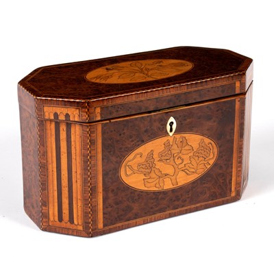 Lot 604 - A George III burr yew and inlaid tea caddy of...