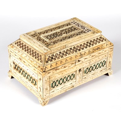 Lot 605 - A 19th Century bone box with fretwork...