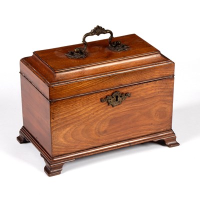 Lot 606 - A George III mahogany tea caddy, with handle...